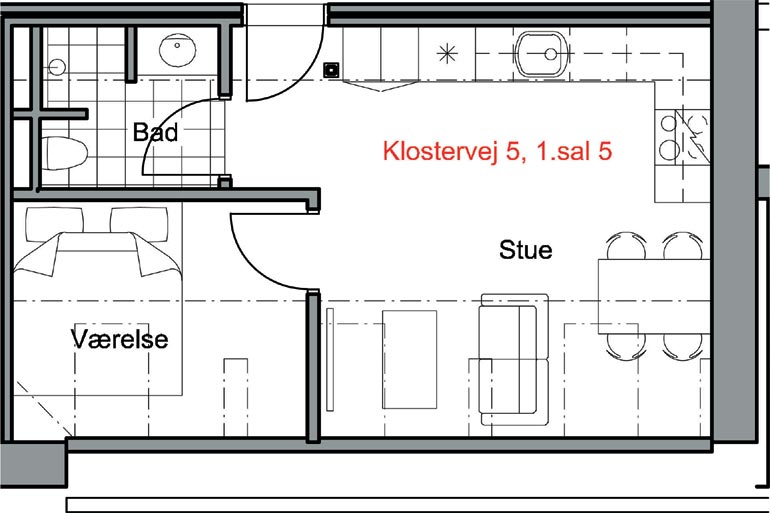 Lejlighed på 46 m2 i Odense C, Klostervej 